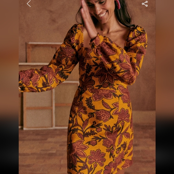 Sezane Carola Dress in Mustard and Burgundy Floral - Picture 3 of 6